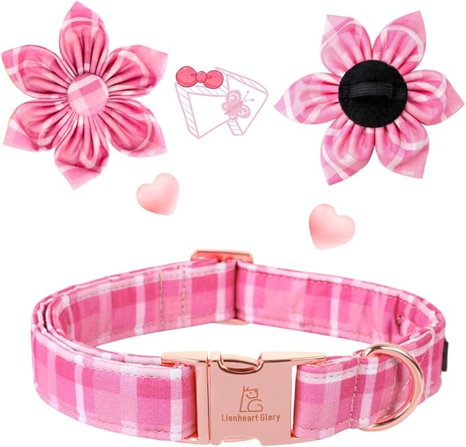 Lionheart Glory Dog Collar, Pink Dog Collar with Flower, Cute Floral Pattern Pet Collar Adjustable Pet Collar for X-Small Dogs