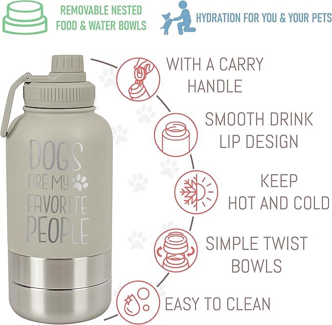 TEEAMORE Dogs Are My Favorite People Water Tumbler with Bowls Personalized Stainless Steel Travel Bottle White