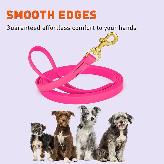Viper Biothane K9 Working Dog Leash Waterproof Lead for Tracking Training Schutzhund Odor-Proof Long Line with Solid Brass Snap for Puppy Medium and Large Dogs, 15ft Passionfruit Pink