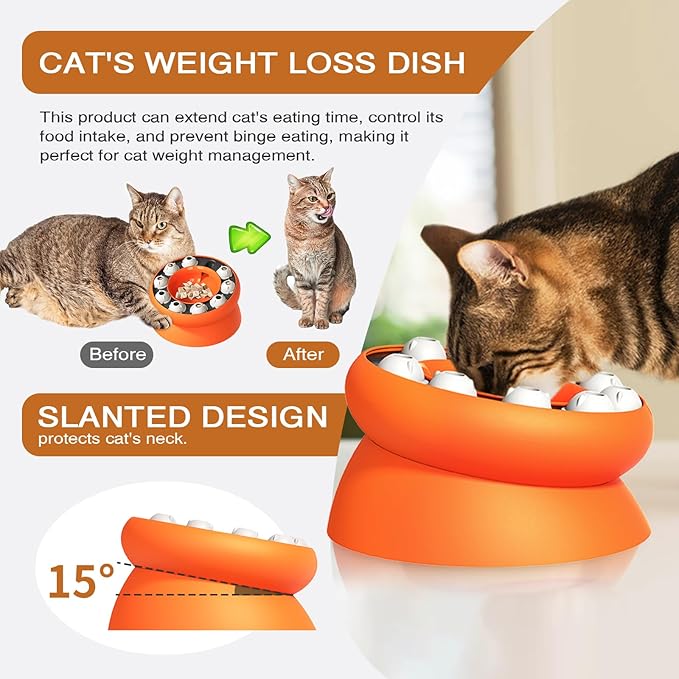 Interactive Cat Puzzle Feeder, Cat Puzzle Toy Treat Dispenser Kitten, Enrichment Toys for Indoor Cats, Slow Feeder Treat Puzzle Toys Cats Stimulation Toys(Orange)