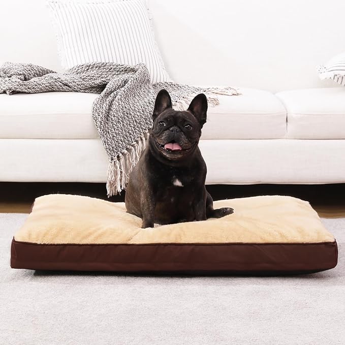 Dog Crate Bed Waterproof Deluxe Plush Dog Beds with Removable Washable Cover Anti-Slip Bottom Pet Sleeping Mattress for Large, Medium, Jumbo, Small Dogs, 23 x 17 inch, Brown