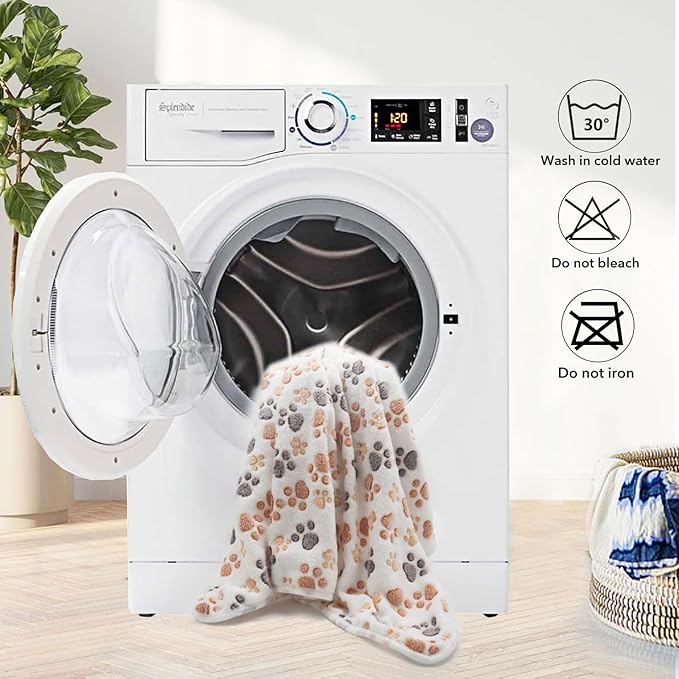 1 Pack 3 Puppy Dog Blankets Super Soft Warm Sleep Mat Fluffy Premium Fleece Pet Blanket Flannel Throw for Dog Puppy Cat - White Paw Print Medium(29"x20")