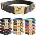 PETDURO Personalized Windowpane Plaid Dog Collar Gray - Engraved Name and Phone Number on Gold Metal Buckle - Custom for Small Medium Large Boy Girl Dogs - Add Leash Bow Tie via Customize Now