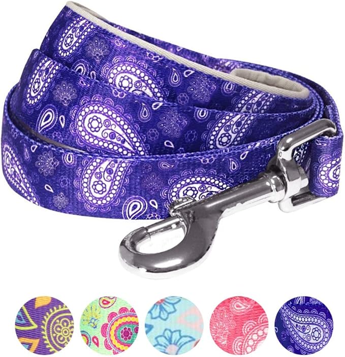 Blueberry Pet 5 Colors Paisley Flower Print Dog Leash with Soft & Comfortable Handle, 4 ft x 1", Violet, Large, Leashes for Dogs