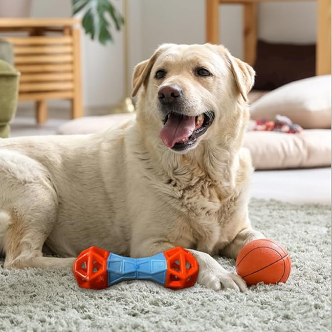 [2 Pack] Dog Puzzle Toys to Keep Them Busy, Spiky Rotating Dental Bone Treat Dispensing Squeaky Toys, Mental Stimulation Interactive Dog Enrichment
