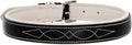 Exion Geniun Leather Dog Collar Designer Stitched Soft Leather Padded- Suitable for Small Medium Large X-Large Dogs for Walking Running- Black with White Padding