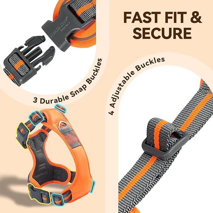 VIVAGLORY Dog Harness Easewalk No Pull Dog Harness with Handle Front Clip & Back Clip for Training Walking Lifting, No Pull Adjustable Easy On Padded Comfortable for Pet, XS, Orange - Patterned