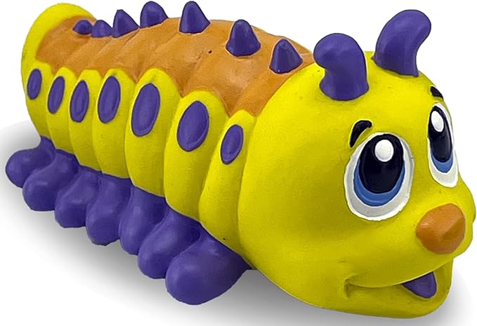 PetSport Naturflex Tiny Tots Small Caterpillar Latex Dog Chew Toy | All-Natural Soft, Squeaky, Non-Toxic Rubber Chew Toy | Safe for Indoor Play | 4.5"