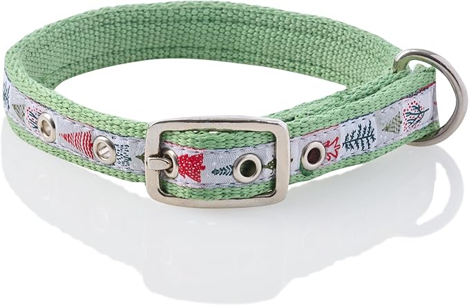 Adjustable Recycled Ribbon Dog Collar for All Pet Breeds, Piney Holiday, XX-Large