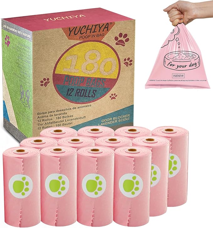 Dog Poop Bags Holder with LED Flashlight|Pet Waste Bags Dispenser for Leash|Doggie Potty Bags Container with Leak-proof Pet Trash Bags and Accessories (Pink)