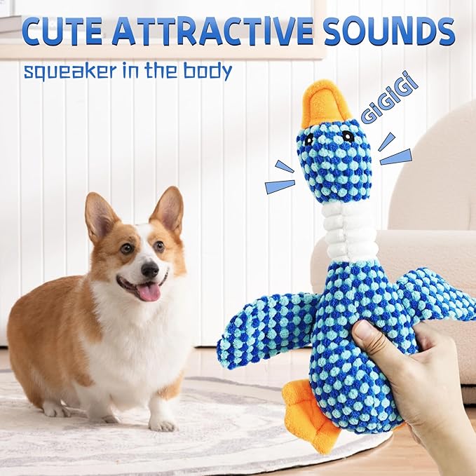 Squeaky Dog Toys for Small, Medium, and Large Breeds, Stuffed Chew Dog Toys to Keep Them Busy, Blue Duck