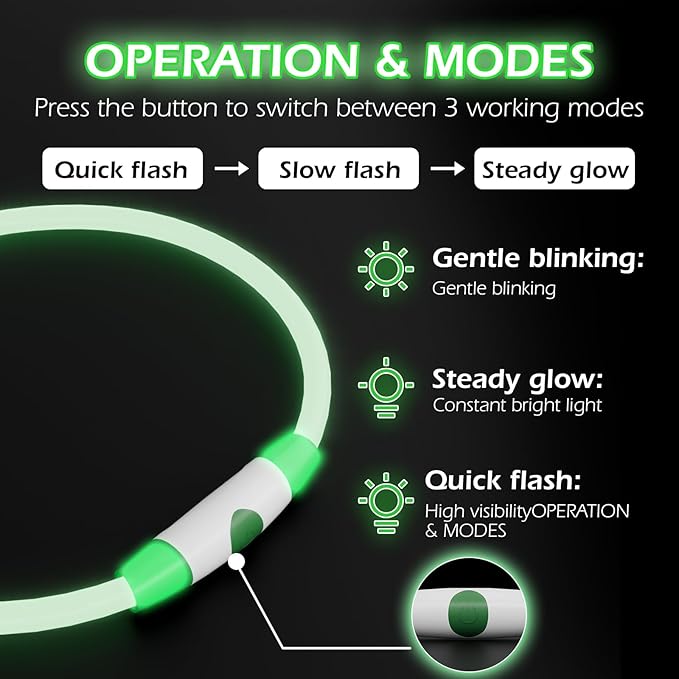2-Pack Rechargeable Reflective Pet Gear LED Dog Collar Light Up, Flashing Glowing Illuminated Collar for Night Walking, Neon Pet Collar with Light for Small/Medium/Large Dogs (Green&Blue)