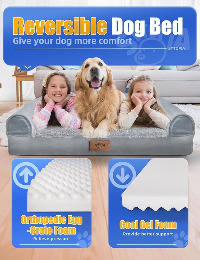 Sytopia Chew Proof Dog Bed 42 Inch Orthopedic for Large Dogs, Indestructible Dog Bed Washable Extra Large Pet Bed with Removable Cover and Anti-Slip Bottom - XL
