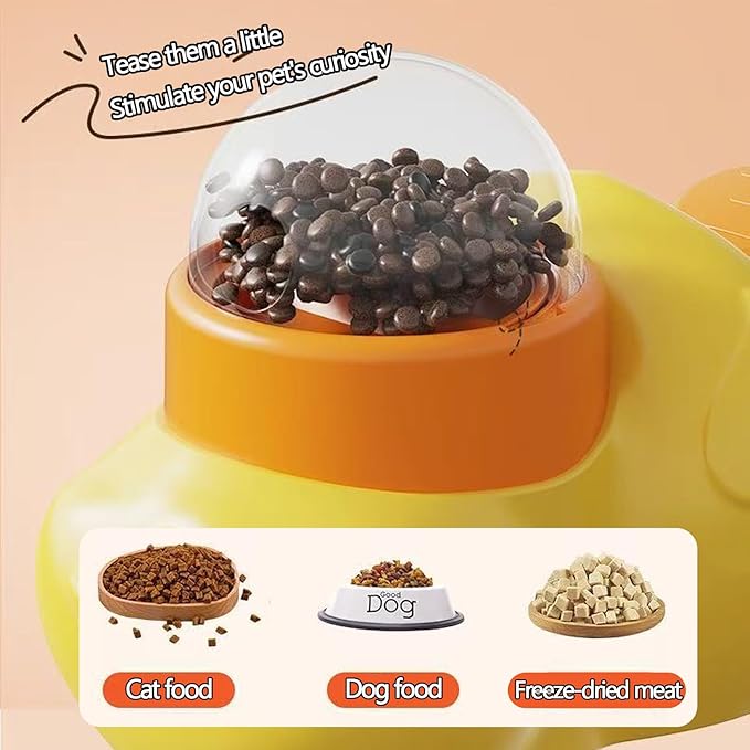 2-in-1 Interactive Dog Puzzle Toy & Slow Feeder - Duck-Shaped Treat Dispenser, Press Tail to Rotate & Release Snacks, Food-Grade ABS, Washable for Small/Medium Dogs & Cats,White