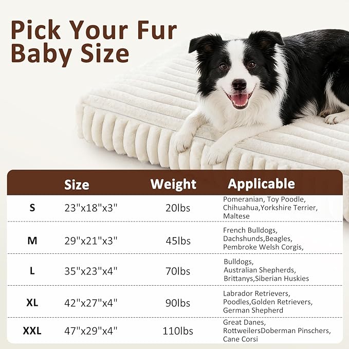 XL Dog Bed, Flat Pet Beds with Removable Washable Cover, Pet Mat Cute Dog Crate Bed Thick Shredded Chopped Crate Foam & Anti Slip Bottom for Indoor, 42"x27"x4" Cream