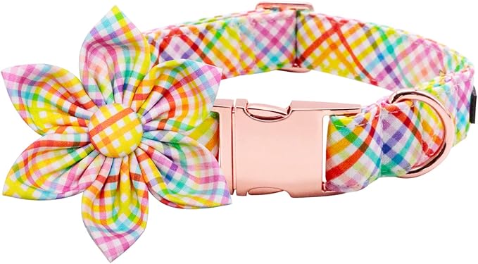 Lionet Paws Easter Dog Collar with Flower - Colorful Cute Cotton Flower Dog Cat Collar with Metal Buckle for Puppy Girl, XS, Neck 8-12in
