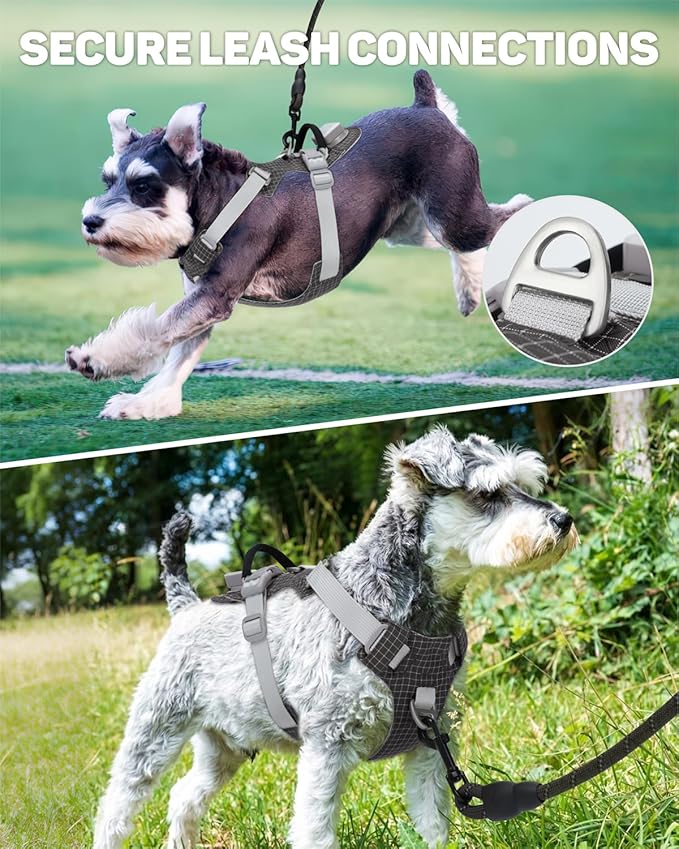 TagME No Pull Dog Harness with 2 Leash Clips,Lightweight & Visible for All-Day Walking, No Choke Pet Vest Includes AirTag Holder for Puppy,Black