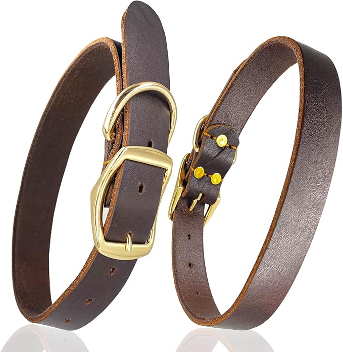 Leather Dog Collar Heavy Duty Hardware Dog Collars Full Grain Ultra Soft and Comfort Genuine Cowhide Metal Buckle Thick Belt Collar for Small Medium Large Pets (Large (16-22" Neck))