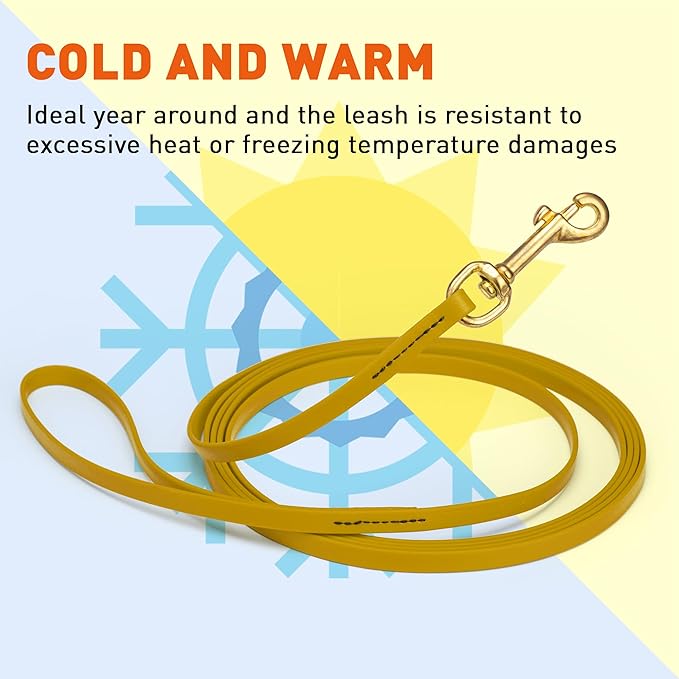 Viper Biothane K9 Working Dog Leash Waterproof Lead for Tracking Training Schutzhund Odor-Proof Long Line with Solid Brass Snap for Puppy Medium and Large Dogs, 33ft Treasure Gold