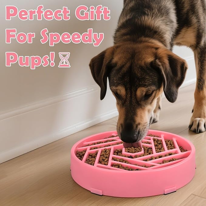 TOBYTO Slow Feeder Dog Bowls Large Medium Breed,Anti-Choking Slow Eating Dog Food Bowl,Non Slip Pet Slower Food Feeding Bowls Large Puzzle Slow Feeder Bloat Stop Maze Dog Dishes,Pink