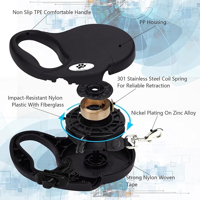 13ft Retractable Dog Leash for Small Breed Dogs up to 22 lbs with a Detachable Chew Proof Extender Wire Ropes (Black S)