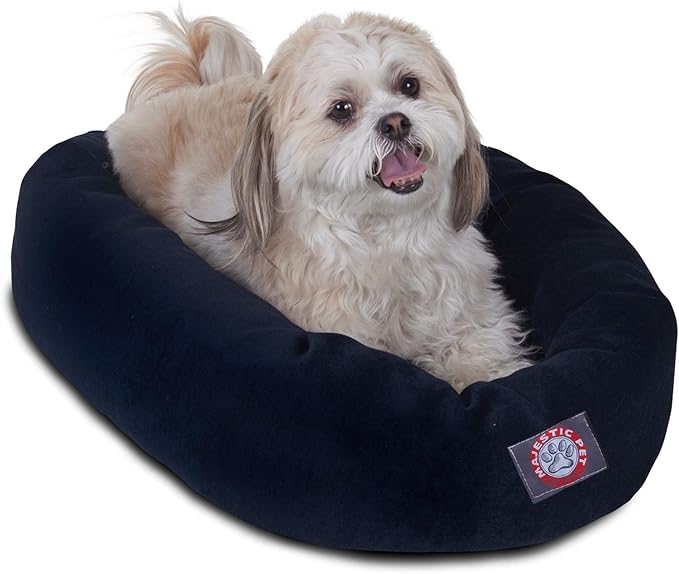 Majestic Pet Storm 24" Micro Velvet Dog Bed, Soft Round Pet Bed with Spine Support, Water Resistant, Machine Washable, 24x19x7 (inch) - Small