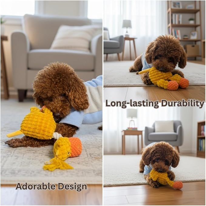 Dog Squeaky Plush Toy with Rope - Durable Stuffed Dog Toy with Built-in Squeaker, Interactive Chew Toy for Small, Medium & Large Dogs (Orange Giraffe)