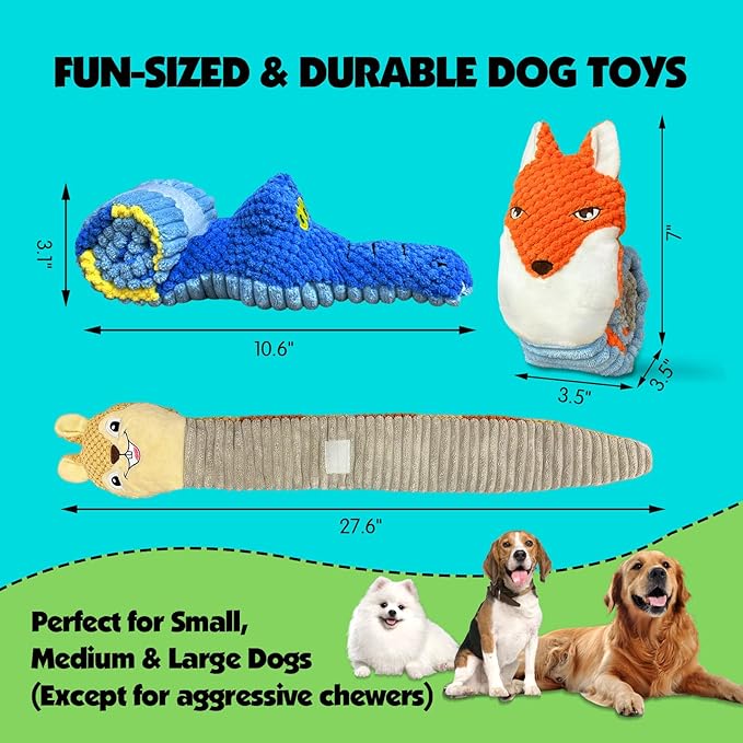 Interactive Squeaky & Crinkle Dog Puzzle Toys - IQ Training and Foraging Games for Mental Stimulation - Plush Dog Toys for Small, Medium and Large Dogs to Keep Them Busy (3 Pack)