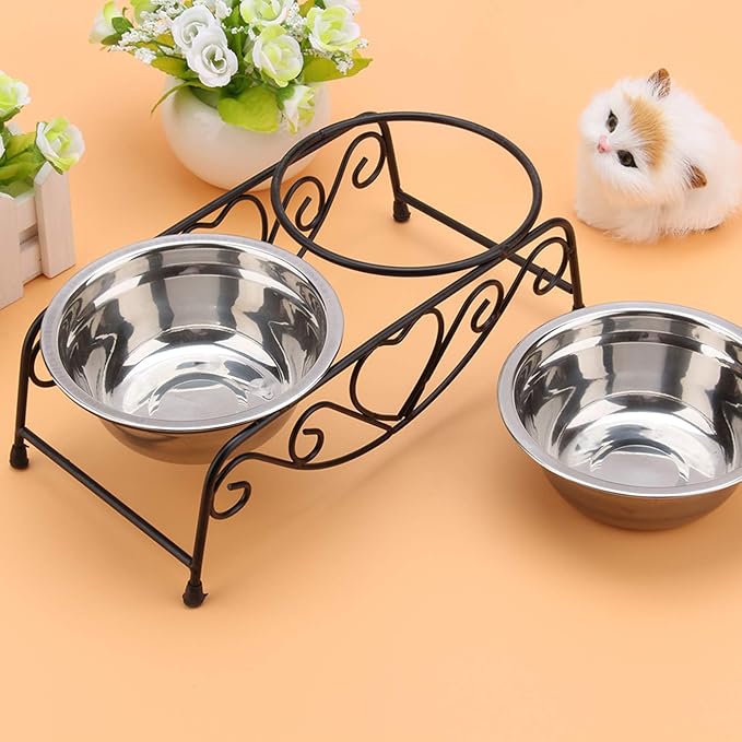 Double Dog Bowls Elevated, 26×14×8.5cm Elevated Dog Bowls with Stand, Stainless Steel Raised Dogs Bowl, for 20-28cm Shoulder Height Pets
