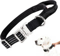 Tactical Dog Collar with Handle, Heavy Duty Nylon Collar With Quick-Release Metal Buckle, Reflective Design, Padded Comfortable Fit, Adjustable 15in-18in for Medium, Large Dogs(M, 1in, Black)