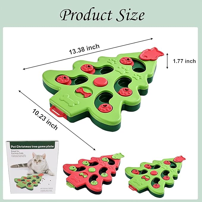 Pet Puzzle Feeder Toy – Interactive Slow Feeder Toy with Non-Slip Base, Mental Enrichment Game for Indoor Fun, Xmas-Themed Treat Dispenser (Green)