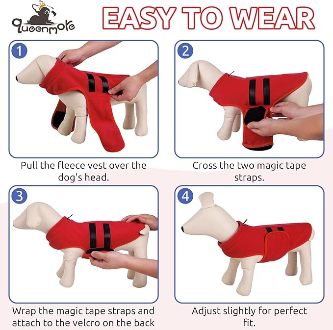 Queenmore Soft Fleece Dog Jacket, Warm Winter Dog Clothes with Leash Hole, Dachshund Sweater for Small Dogs Cats Boy or Girl (Red, XS)
