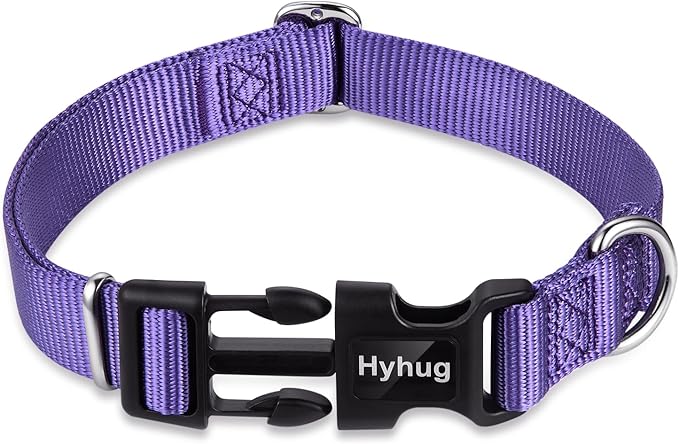 Hyhug Medium Dog Collar:Heavy-Duty Quick-Release Nylon Buckle, Adjustable & Durable, Cute Dog Collar (Medium, Ultra Violet)