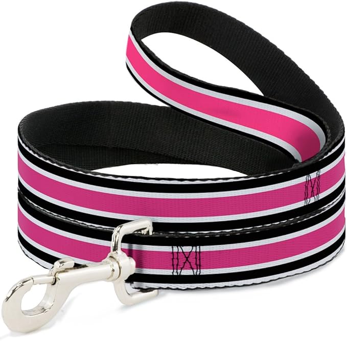 Dog Leash Stripes White Black White Pink 4 Feet Long 0.5 Inch Wide