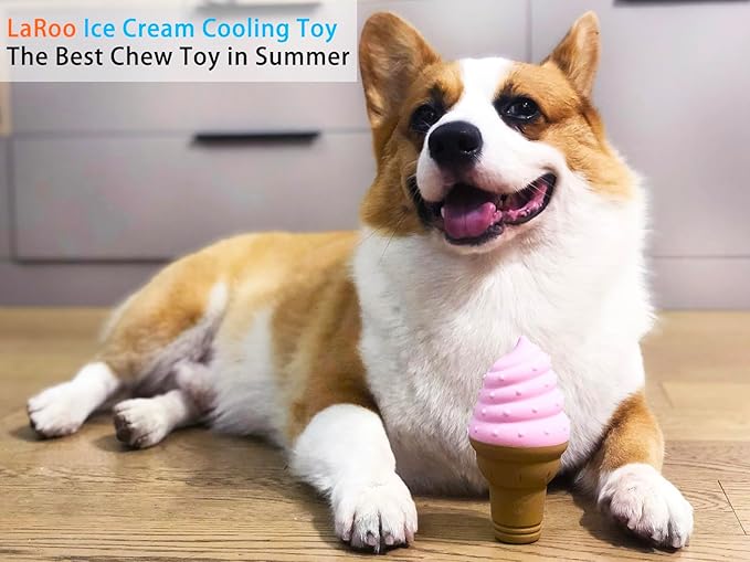 LaRoo Dogs Toys for Summer Cooling, Frozen Dog Toys, Full with Water Frozen, Prevention of Heat Stroke Upgraded Teething Chew Toy (Ice Cream Shape-Purple).