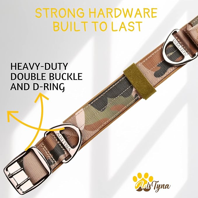 ADITYNA Heavy Duty Dog Collar for Extra-Large Dogs - Camo Big XL Collar with Handle for Training, and Walking - Wide, Thick, Tactical, Soft Neoprene Padded