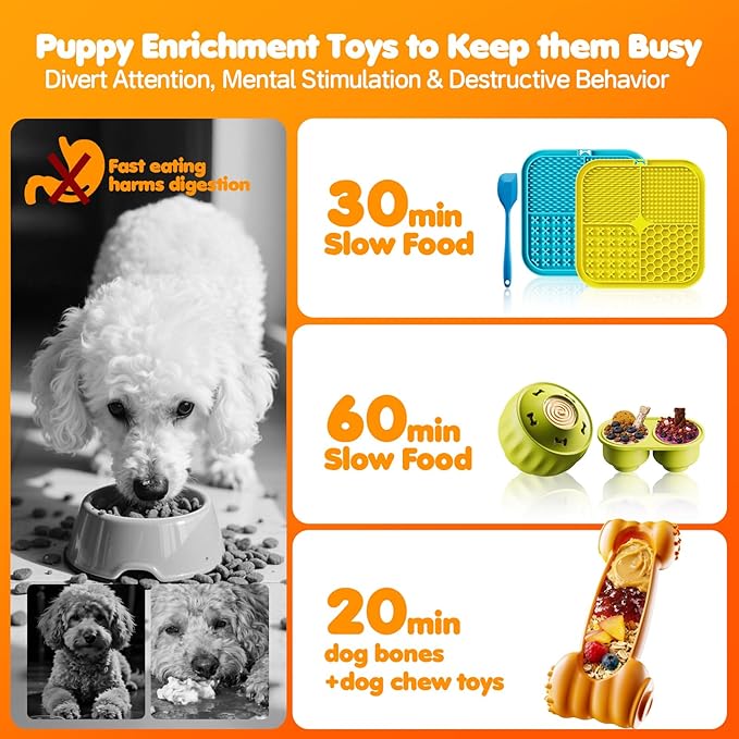 Dog Enrichment Toys 6 Pack-Dog Toys to Keep Them Busy,Lick Mat,Ball & Chew Bone with Peanut Butter,Frozen Treat Puzzle Dispenser for Anxiety Relief,Reduce Boredom,Christmas New Year Gifts