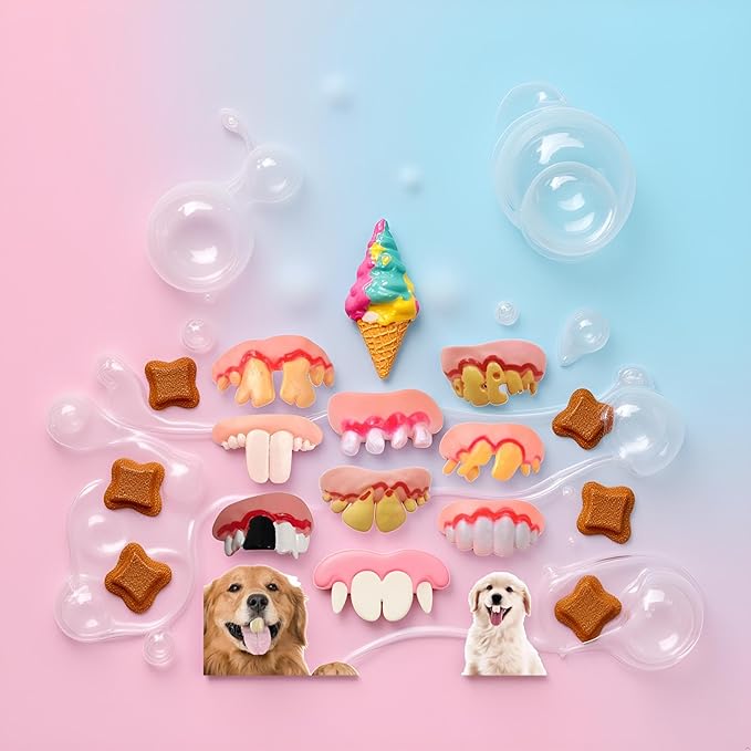 A Set of 8pcs Spoof Teeth Fake for Dogs,Funny Silicone Teeth Braces,Creative Fake Chew Toys, Easy to Apply Dog Toy,Interactive Toys,Dog Christmas Costume Suitable Accessories