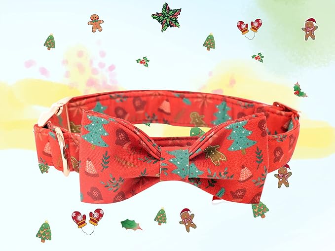 Elegant little tail Christmas Dog Collar,Puppy Collar, Male or Female Dog Collar with Bow Adjustable Soft Bow tie Dog Collars for X-Small Dogs