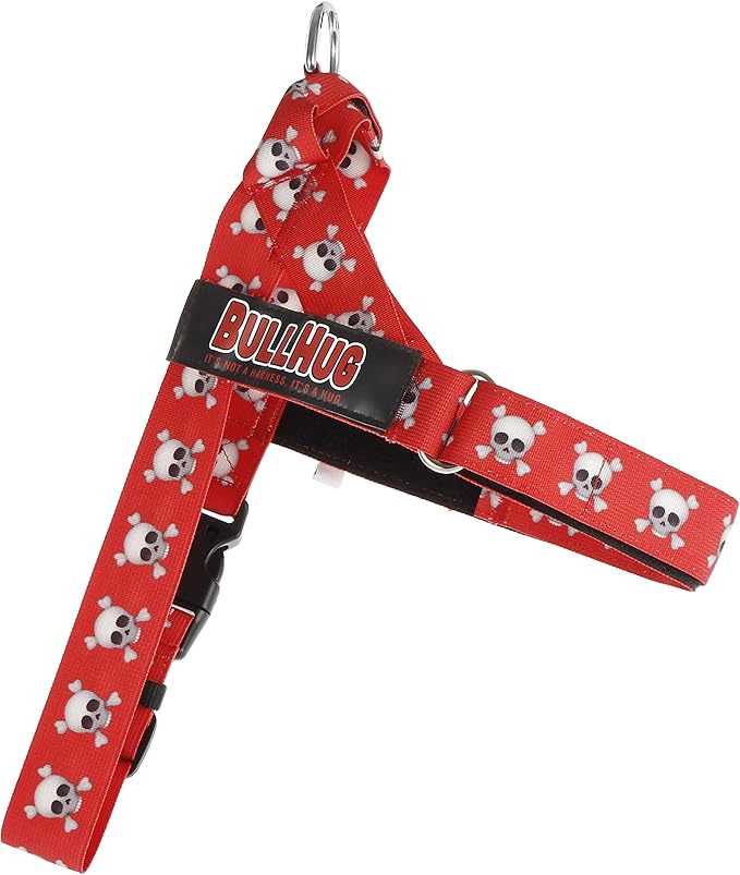 BULLHUG Adjustable Dog Harness– No Pull, No Choke – for English Bulldogs, French Bulldogs, Pugs & Broad-Chested Breeds – Easy, Safe Walks (Skull, Medium)