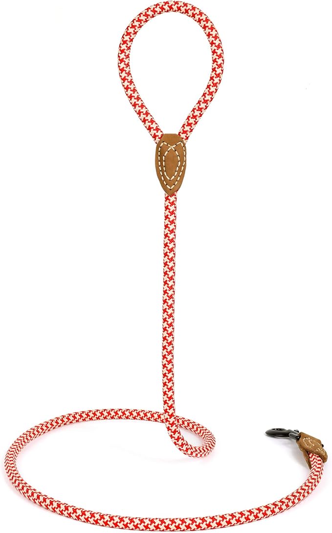 Mile High Life | Mountain Climbing Dog Rope Leash with Heavy Duty Metal Sturdy Clasp | Genuine Leather Tailored Connection with Strong Stitches (Red Khaki1, 72 Inch (Pack of 1))