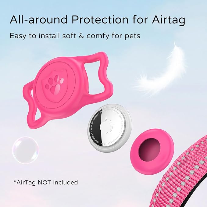 Airtag Dog Collar, Dog Collar with Airtag Holder Compatible for Apple Air Tag, Fit Circle Airtag Holder(Not Fit Other Shapes) for Small Dogs IP68 Waterproof (Rose Red,S)