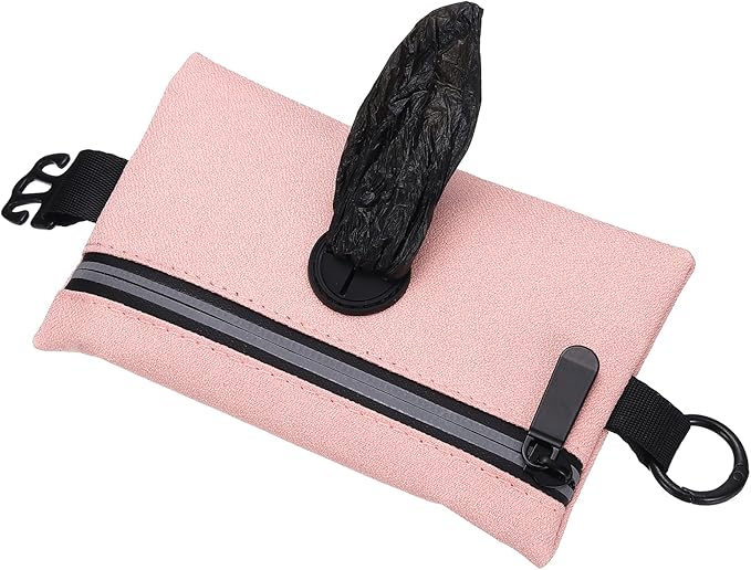 Dog Poop Bag Holder, Pet Waste Bag Dispenser Dog Treat Pouch with Zipper Oxford Cloth Portable Reusable Easy Cleanup(1Pcs, Pink), Intended for Outdoor/Travel/Walking