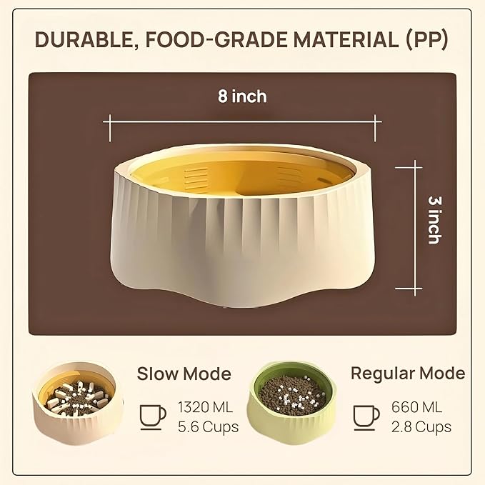 2-in-1 Convertible Slow Feeder Dog Bowl, Regular and Slow Mode for Fast Eaters, Anti-Bloat, Interactive Puzzle, Non-Slip for Small Medium Large Breed Dogs, Cats, Puppies, Pets, Creamy White