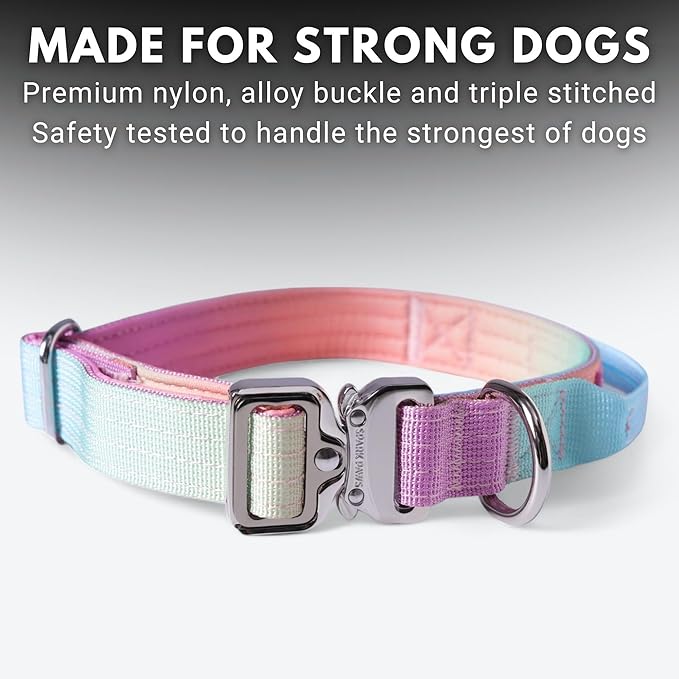 Spark Paws Tactical Dog Collar - Heavy Duty, Premium Quality, Thick and Durable for Large and Medium Dogs - Pastel Icing - XS - 1"
