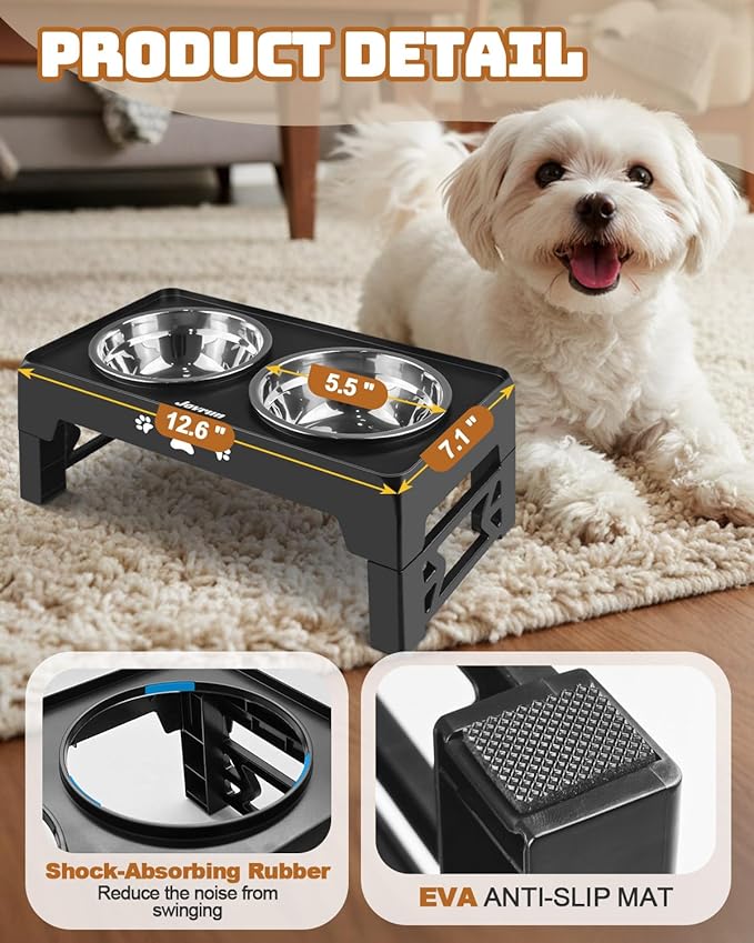 Elevated Dog Bowls, Dog Feeder with 2 Stainless Steel Dishes, 2 Heights Adjustable Raised Stand for Small Dogs, Food Dishes with Non-Slip Feet