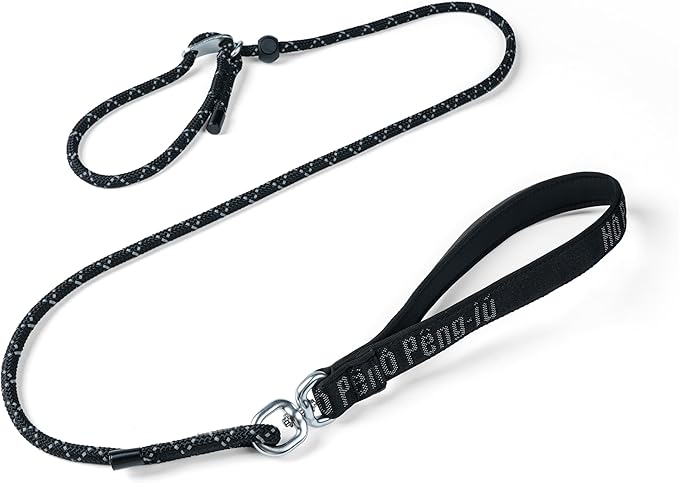 Dog Slip Lead Dog Leash, Heavy Duty No-Pull Durable Training Leash and Collar w/Anti-Tangle, Padded Handle & Reflective Thread for Small, Medium Dogs 4FT Black