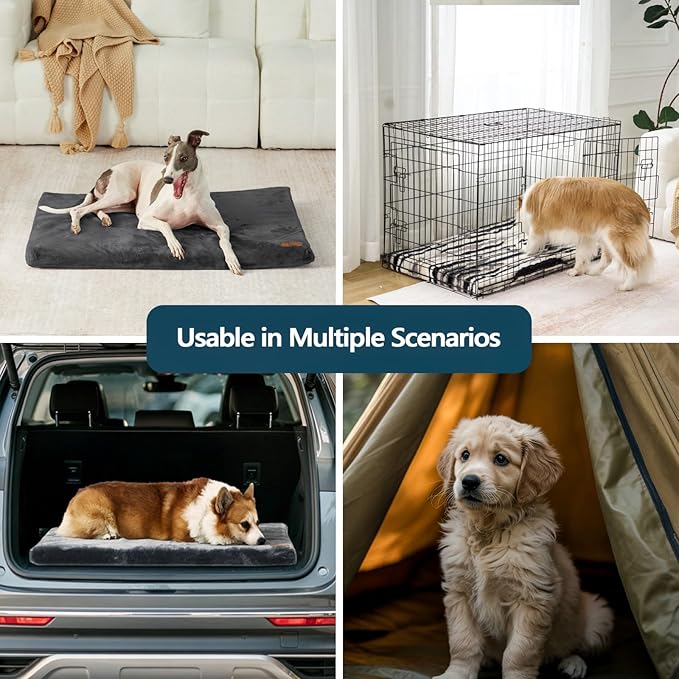 Dog Crate Pad - Dog Bed Large Sized Dogs with Removable Washable Cover and Waterproof Lining - Memory Foam Pet Bed for Crate - Reversible Kennel Mat (Cool & Warm), 36-inch, Grey