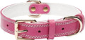 Dog Collar,Genuine Leather Heavy Duty Dog Collar for Small, Medium,Large and Extra Large Dogs (L: 1.2" Wide for 16.2"-22" Neck,Dual Stitch - Pink)