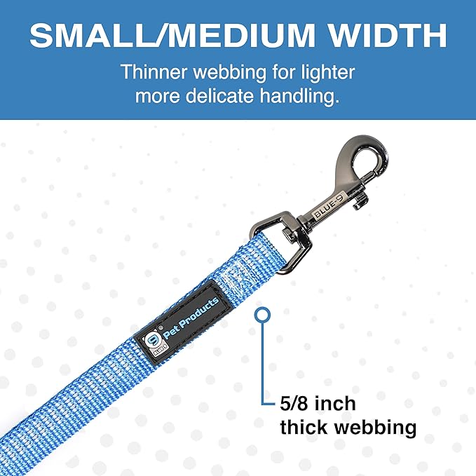 Blue-9 Reflective Multi-Function Dog Leash, Double Attachment Adjustable Lead for Obedience Training and Running, 6 Feet, Made in The USA, Small/Medium, Blue